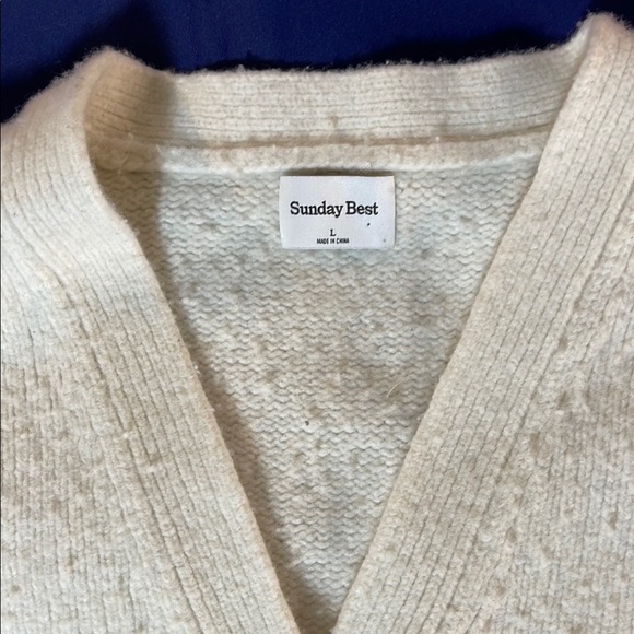Sunday Best White Cardigan Sweater Soft Knit V-Neck - Picture 2 of 7
